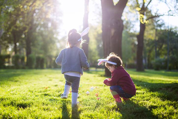 Playing at easter time in the park