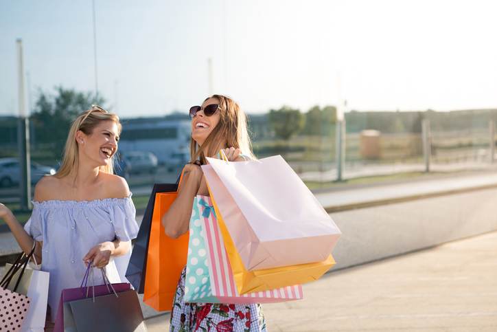 Lucky shopping in a shopping center with your best friend.